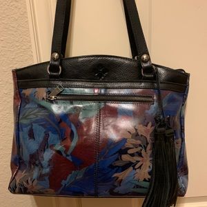 Patricia Nash Floral Poppy Purse, Womens Leather Handbag, Teal, Blue and Gold